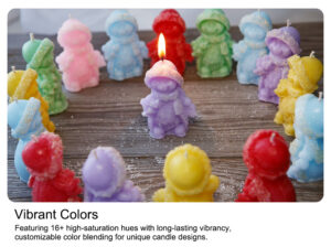 Vibrant Colors Featuring16+high-saturationhueswth long-lastingvibrancy customizable color blending for unique candle designs.